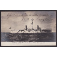ACORAZADO GARIBALDI ANTIGUA TARJETA POSTAL BARCO CIRCULADA EN 1906